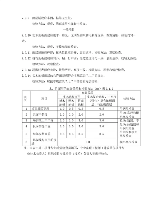 实木地板面层检验批质量验收记录