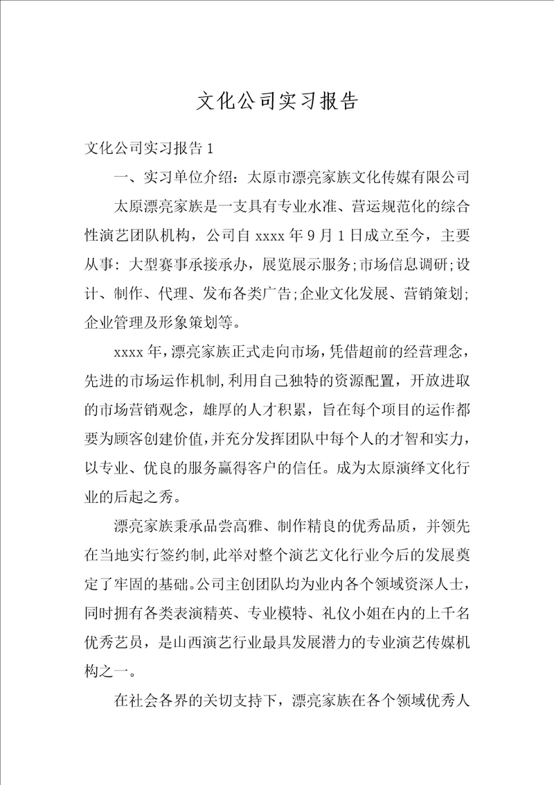 文化公司实习报告