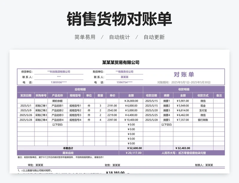销售货物对账单