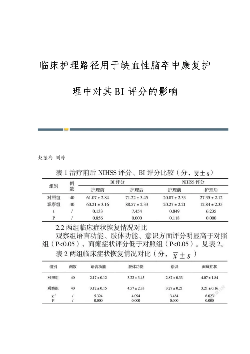 临床护理路径用于缺血性脑卒中康复护理中对其BI评分的影响.docx