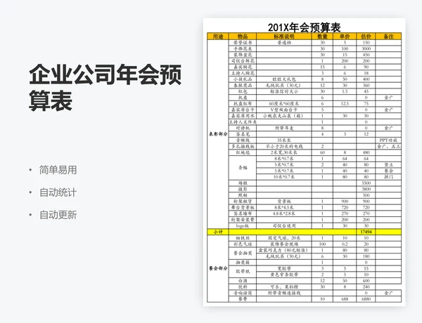 企业公司年会预算表