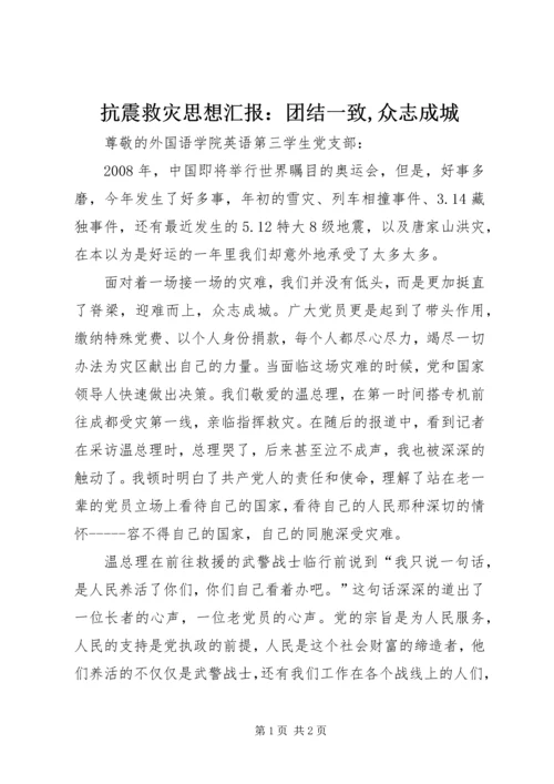 抗震救灾思想汇报：团结一致,众志成城 (3).docx