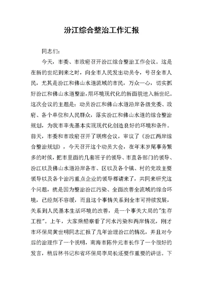 汾江综合整治工作汇报
