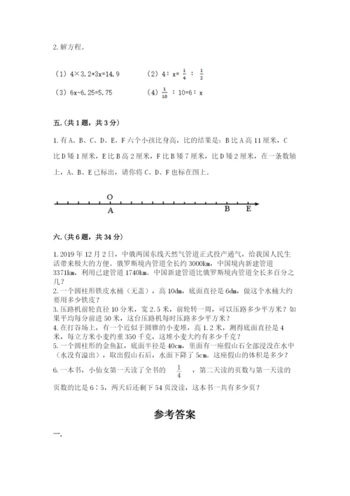 小学六年级下册数学摸底考试题含完整答案【夺冠】.docx