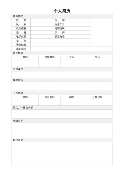 建筑行业表格简历模板