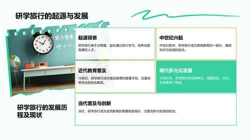 绿色插画风研学旅行宣传介绍PPT模板
