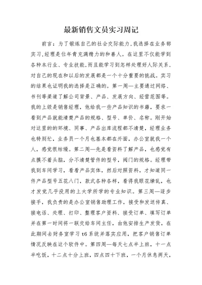 最新销售文员实习周记