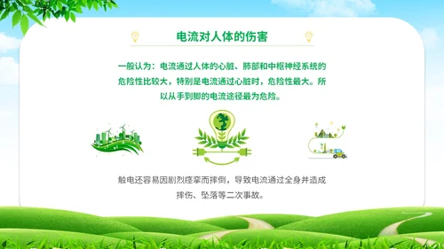 简约清新草地蓝天企业上班人办公室用电安全学习培训模板