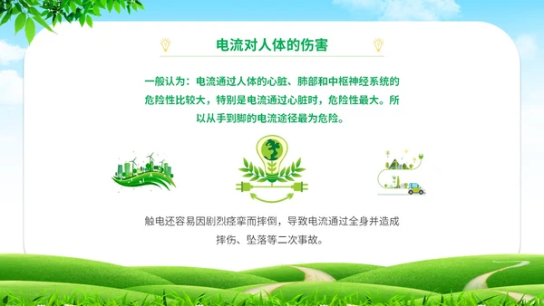 简约清新草地蓝天企业上班人办公室用电安全学习培训模板