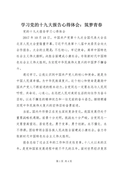 学习党的十九大报告心得体会：筑梦青春 (4).docx