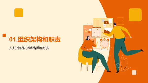 橙色插画人力资源行政年终总结PPT模板