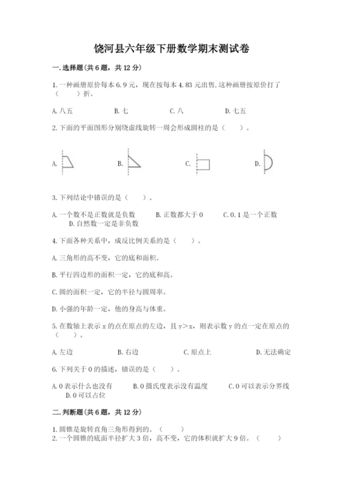 饶河县六年级下册数学期末测试卷（夺分金卷）.docx