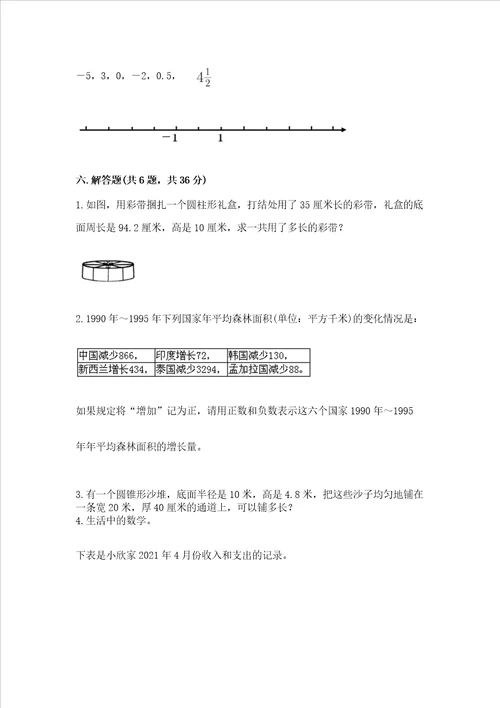 小学六年级下册数学 期末考试试卷附参考答案综合题