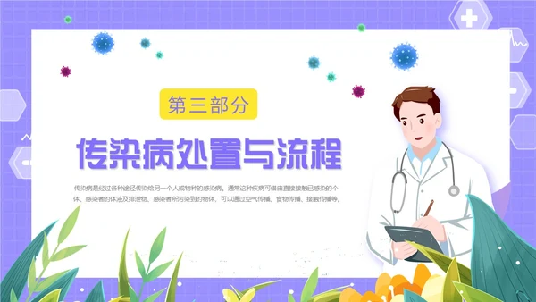 紫色卡通插画医疗医护科普传染病上报流程动态PPT传染病预防