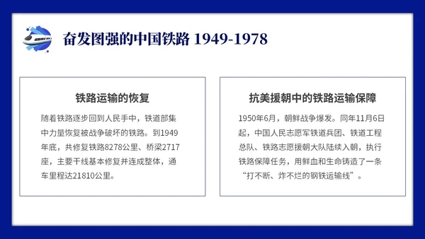 蓝色简约中国铁路发展史主题PPT模板