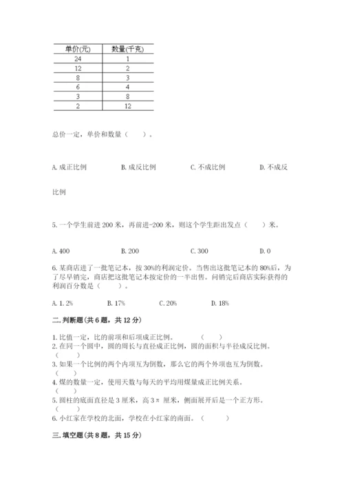 三门县六年级下册数学期末测试卷带精品答案.docx