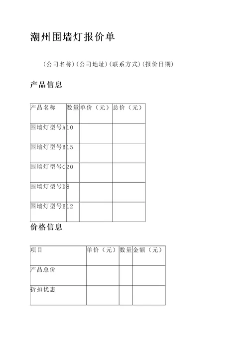 潮州围墙灯报价单