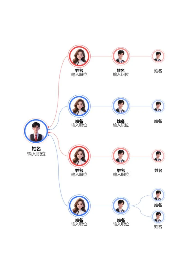 组织架构-彩色简约竖版圆形头像word模板