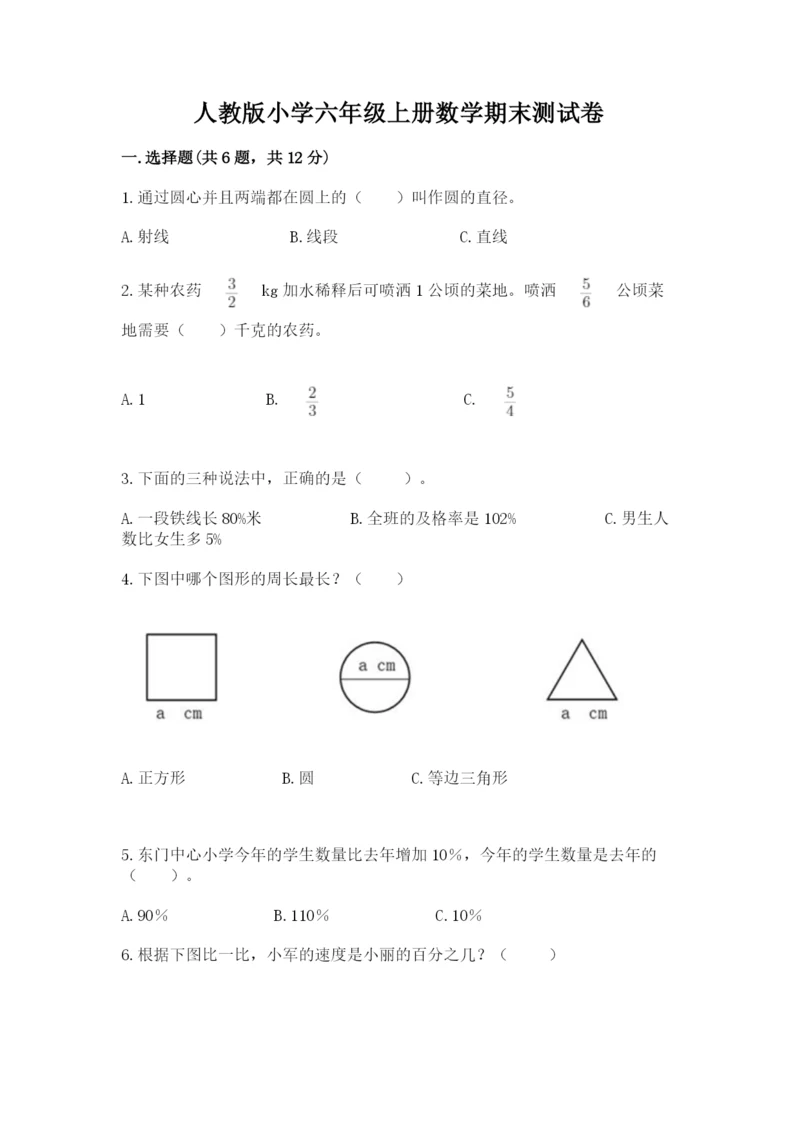 人教版小学六年级上册数学期末测试卷加下载答案.docx
