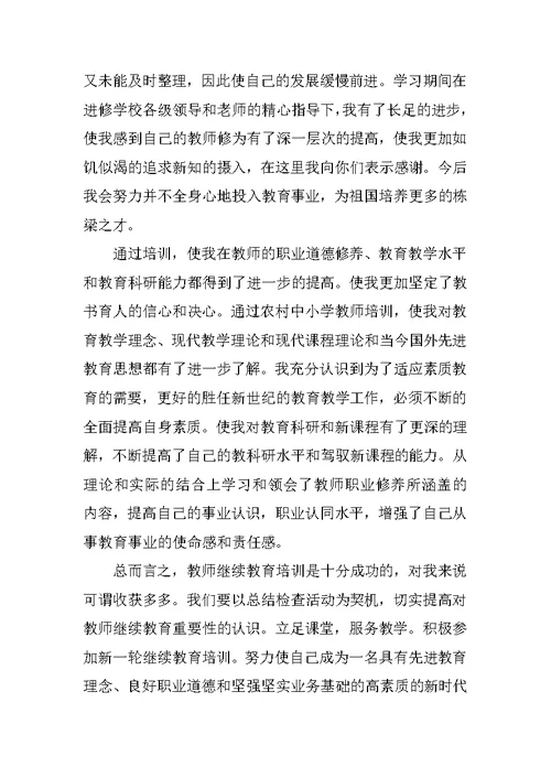 xx市中小学教师继续教育培训心得体会