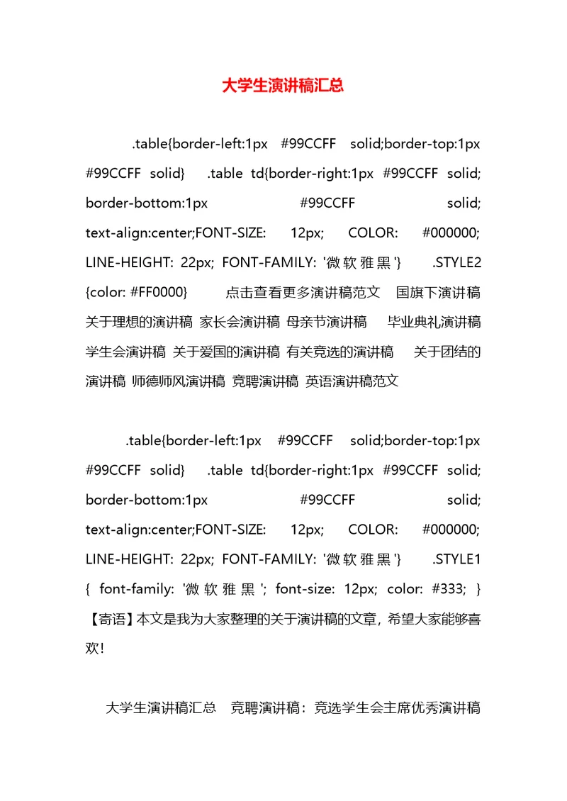 大学生演讲稿汇总