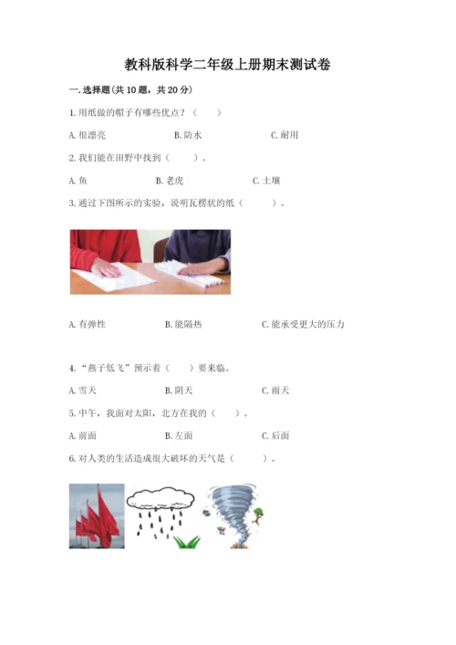 教科版科学二年级上册期末测试卷a4版.docx