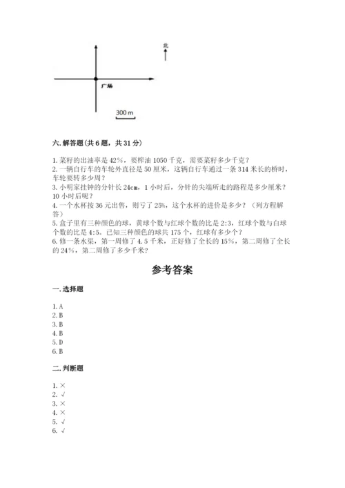 2022六年级上册数学期末测试卷附完整答案（典优）.docx