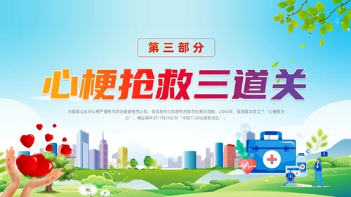 蓝色清新展板风医护培训中国1120心梗救治日动态PPT