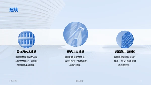 蓝色商务现代建筑设计流派研究报告PPT模板