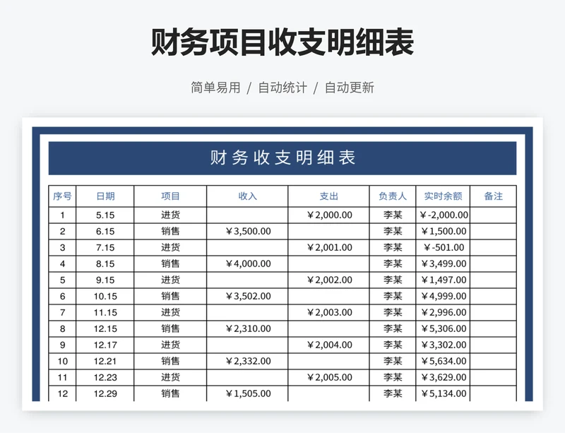 财务项目收支明细表