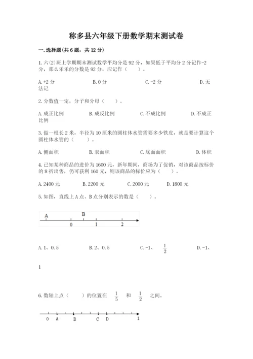 称多县六年级下册数学期末测试卷及参考答案1套.docx