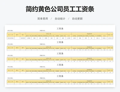 简约黄色公司员工工资条