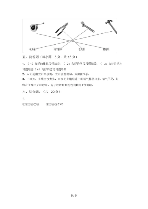 二年级科学(上册)期末练习及答案