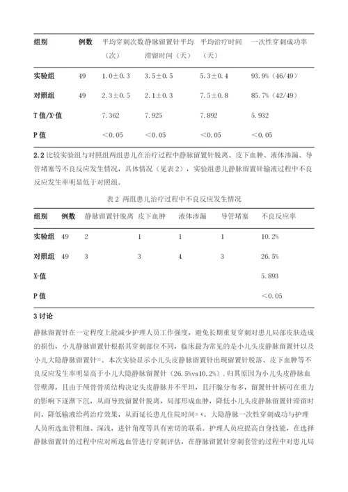 静脉留置针在小儿头皮静脉与大隐静脉的使用效果对比.docx