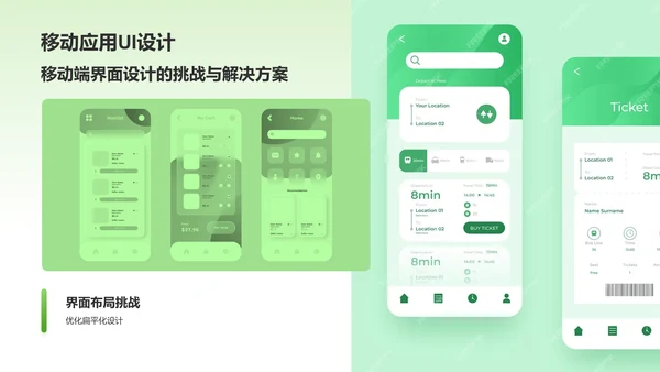 绿色3D风UI设计通用作品集PPT模板