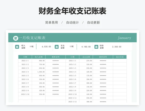 财务全年收支记账表