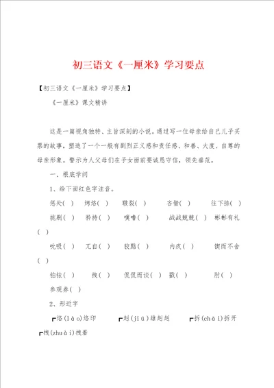 初三语文一厘米学习要点