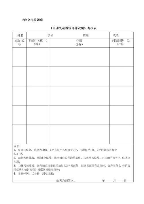 自动变速器诊断与维修考核标准