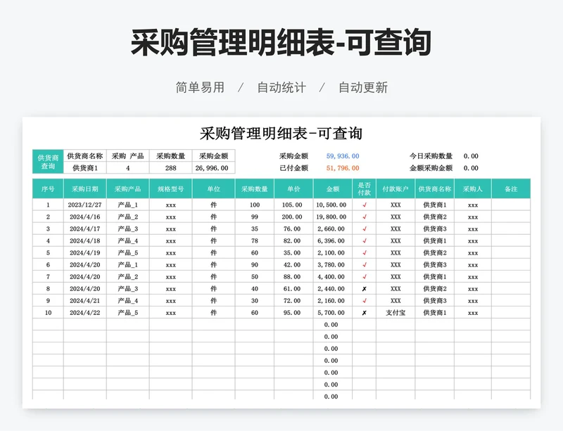 采购管理明细表-可查询