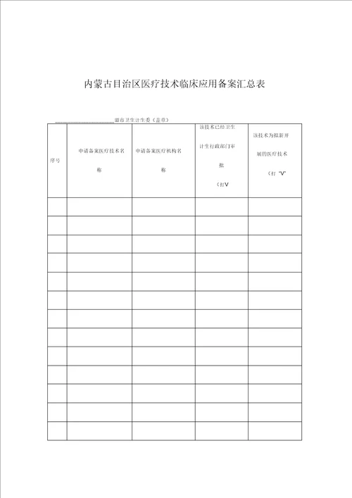 医疗技术临床应用备案申请登记表