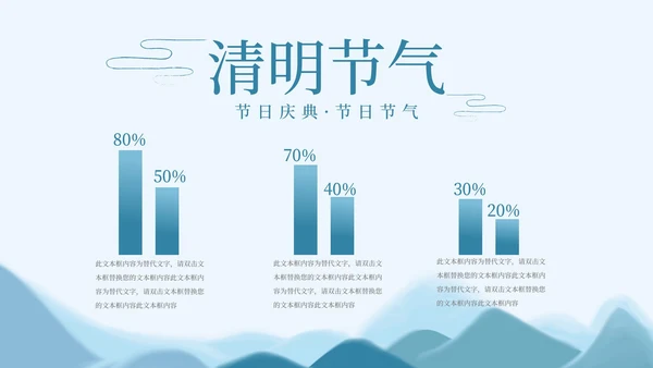 蓝色中国水墨风清明节主题PPT模板