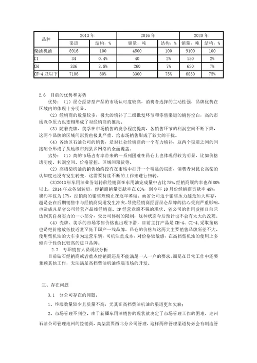 某地区柴油机油三年市场规划方案