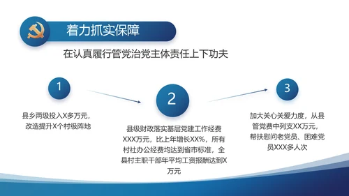 蓝色党建党支部年终工作总结汇报计划PPT党课