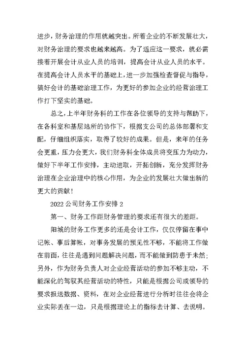 2022公司财务工作计划