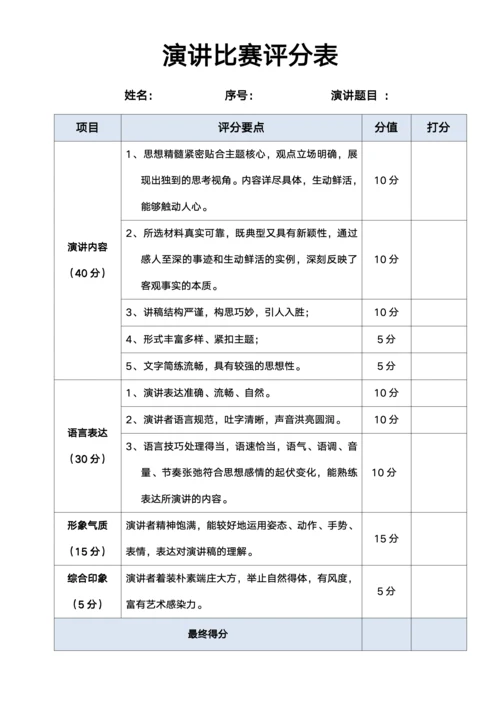 演讲比赛评分表