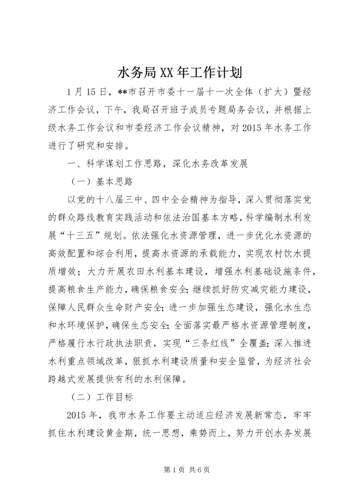 水务局XX年工作计划 (4).docx