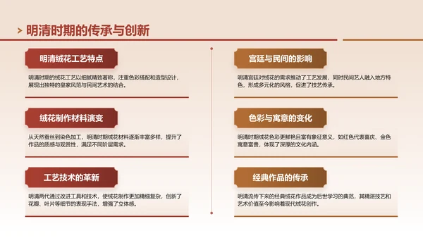红色中国风非遗绒花的工艺魅力PPT模板