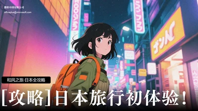 日式漫画风日本旅行攻略PPT模板