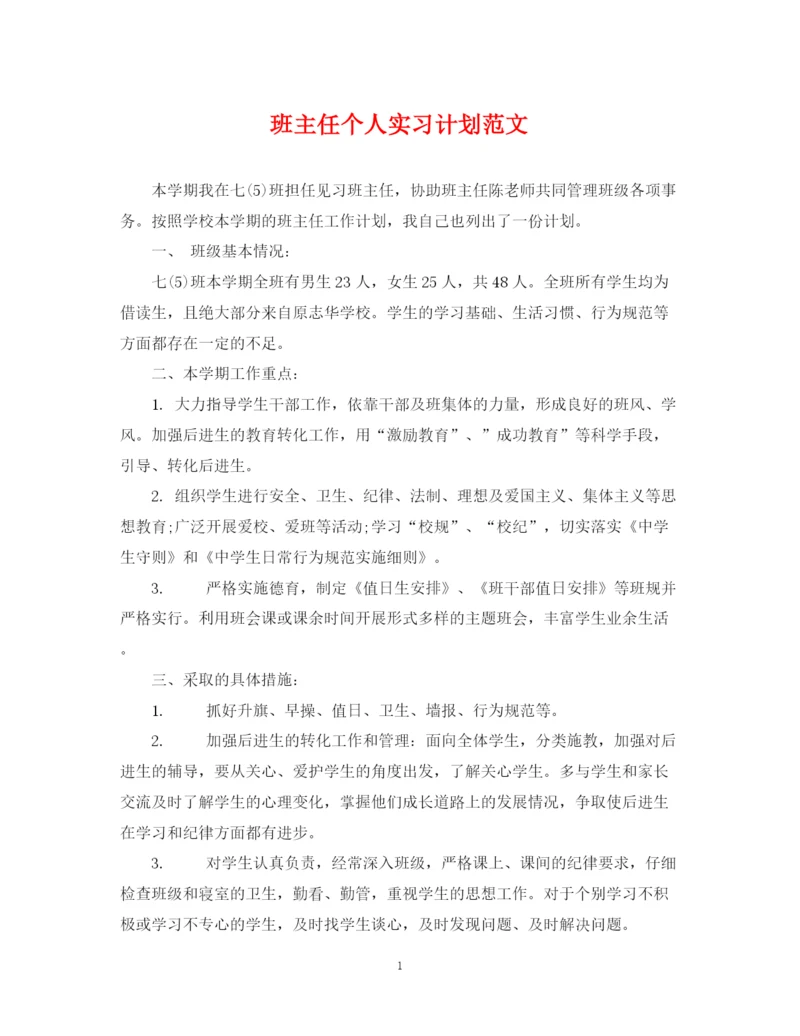 精编之班主任个人实习计划范文.docx