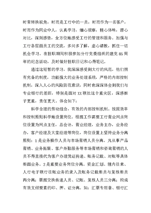 银行个人挂职学习心得体会材料